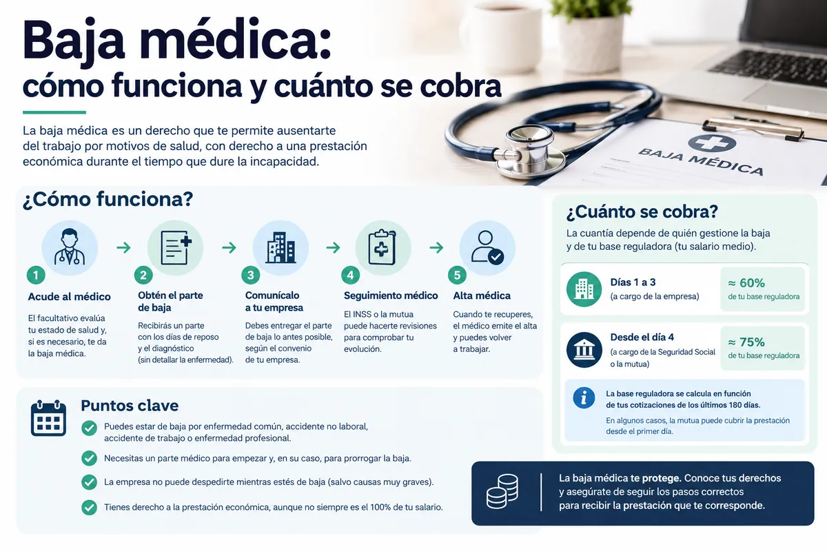Baja médica: cómo funciona y cuánto se cobra (guía completa 2026)