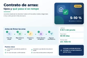 Infografía del contrato de arras en la compraventa de vivienda: tipos de arras, cantidad habitual y pasos antes de firmar