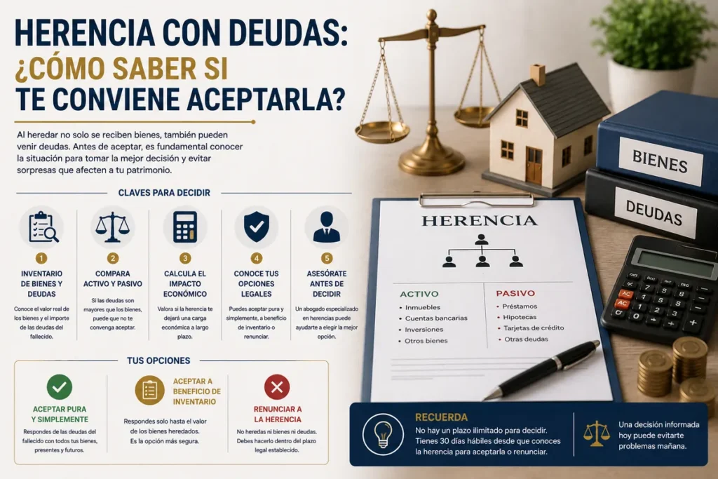Herencia con deudas: aceptar, beneficio de inventario o renunciar