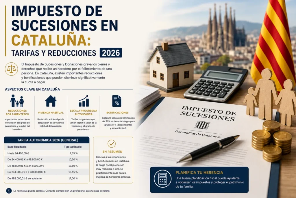 Impuesto de sucesiones en Cataluña: tarifa, reducciones y bonificación