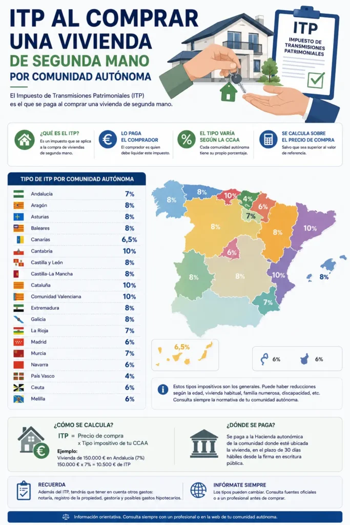 ITP al comprar vivienda de segunda mano: tipos por comunidad