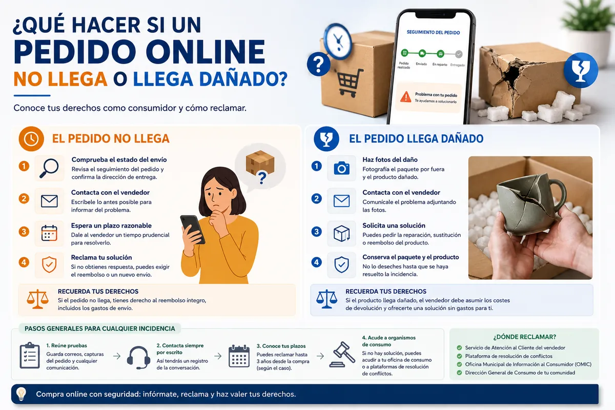 Pedido online que no llega o llega dañado: cómo reclamar a la tienda en 2026