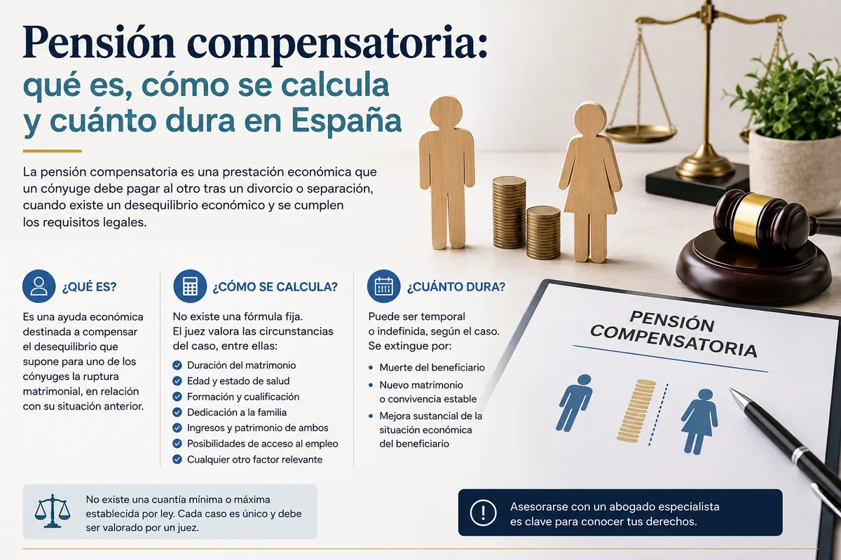 Pensión compensatoria en España 2026: requisitos, cálculo y duración