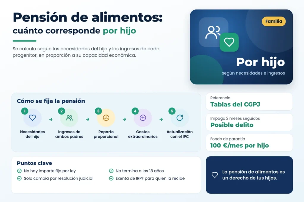 Infografía sobre la pensión de alimentos en España: cómo se calcula, qué incluye y qué hacer en caso de impago