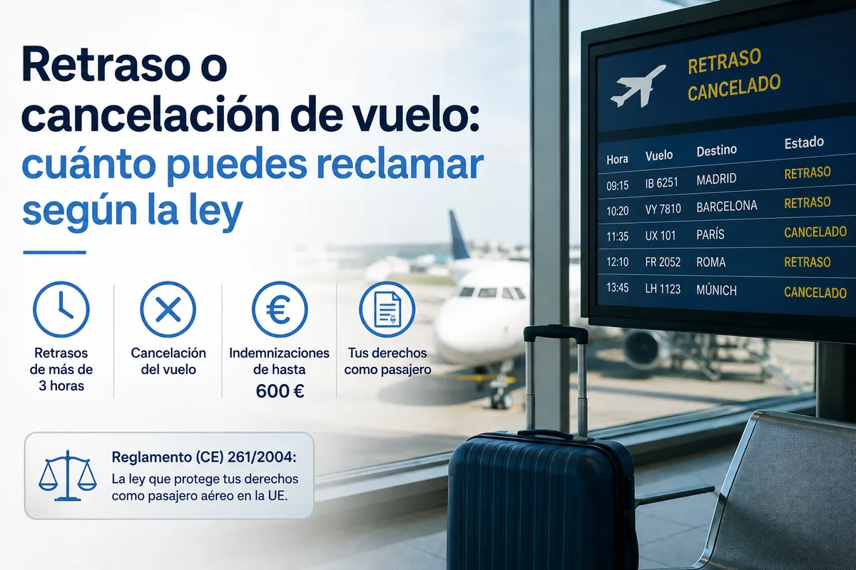 Reclamar retraso o cancelación de vuelo en 2026: compensación de 250, 400 o 600 € según la distancia