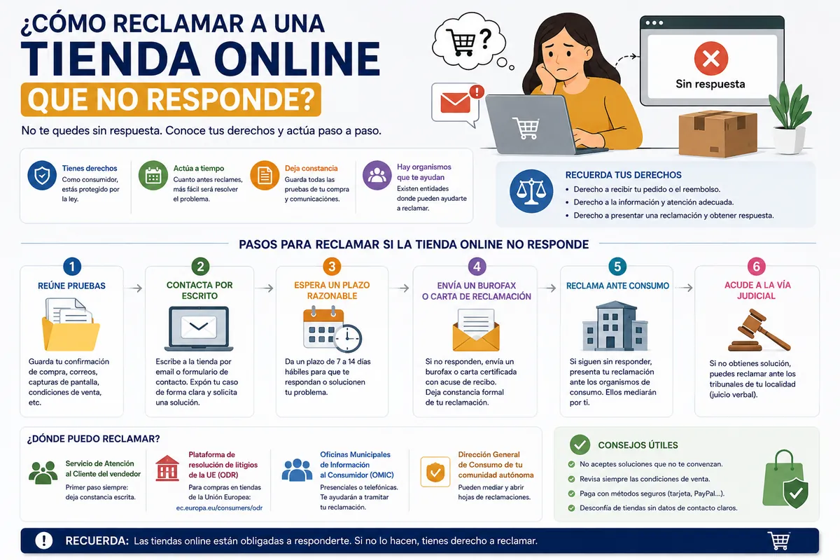 Qué hacer si una tienda online no responde: reclamación paso a paso 2026